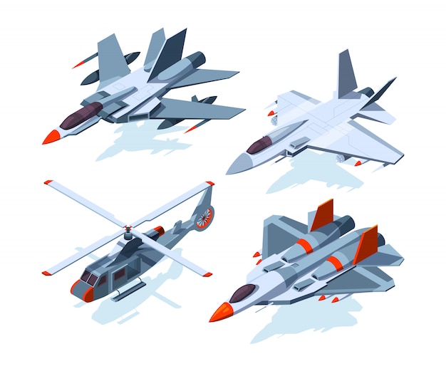 Military aircrafts isometric.