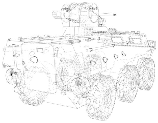 Vector military all terrain tactical vehicle technical wireframe vector rendering of 3d