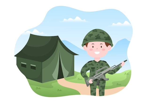 Military army force template hand drawn cute cartoon flat illustration