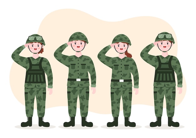 軍事軍隊力テンプレート手描きかわいい漫画フラット イラスト