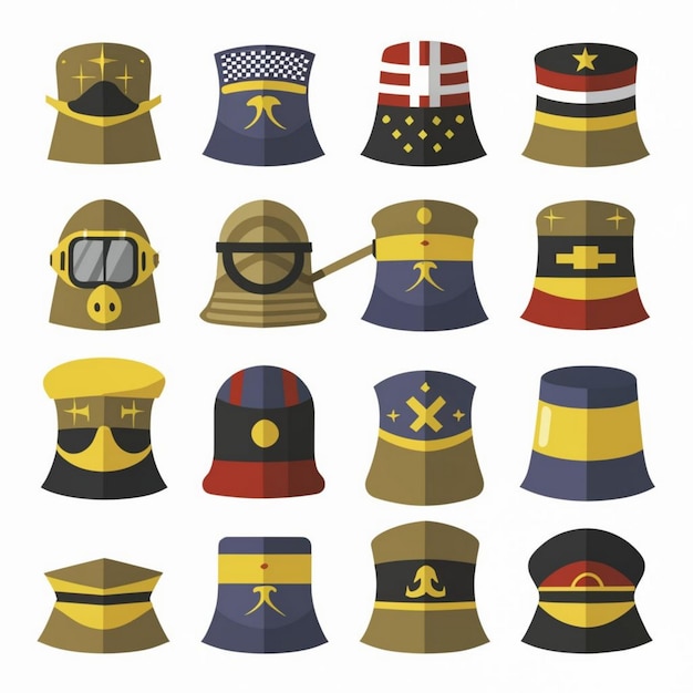 Military army hat illustration set