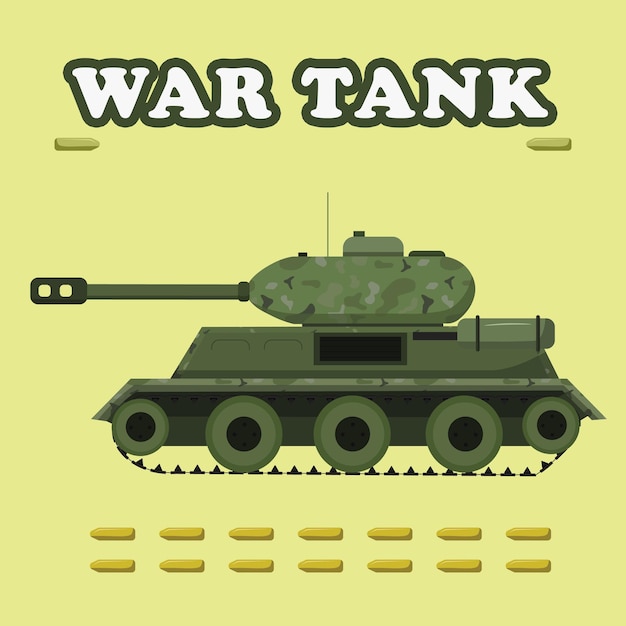 Military battle tank with ammo on light green background.