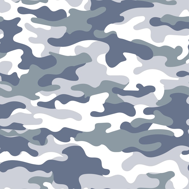 Military camouflage seamless pattern, blue color. Vector illustration