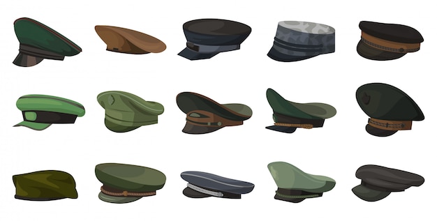 Military cap   cartoon set icon.   illustration headgear