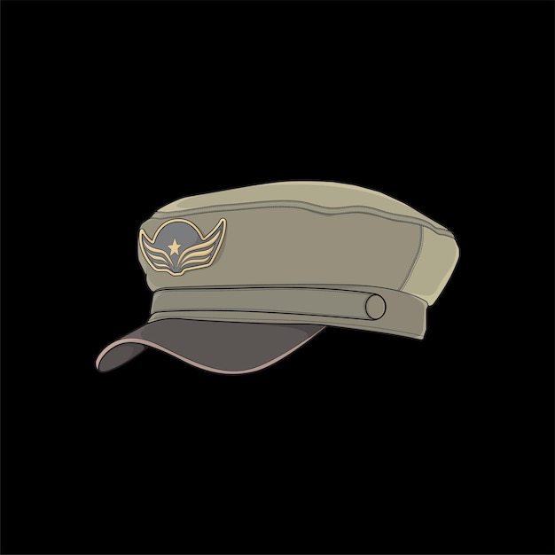 Military cap vector illustration isolated on black background Military cap vector for coloring book