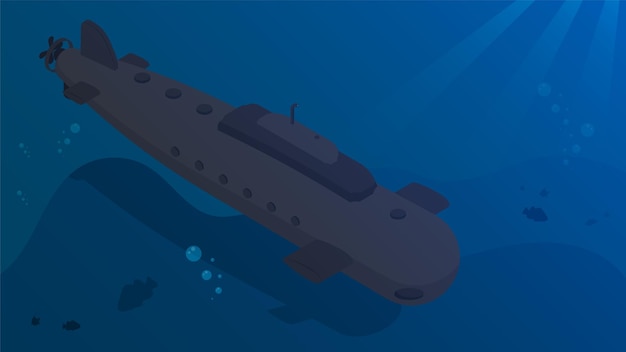 Military combat submarine quietly descends to bottom of ocean to carry out combat mission nuclear n