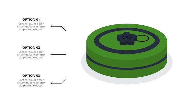 Military concept for infographic with 3 steps options parts or processes Grenade mine