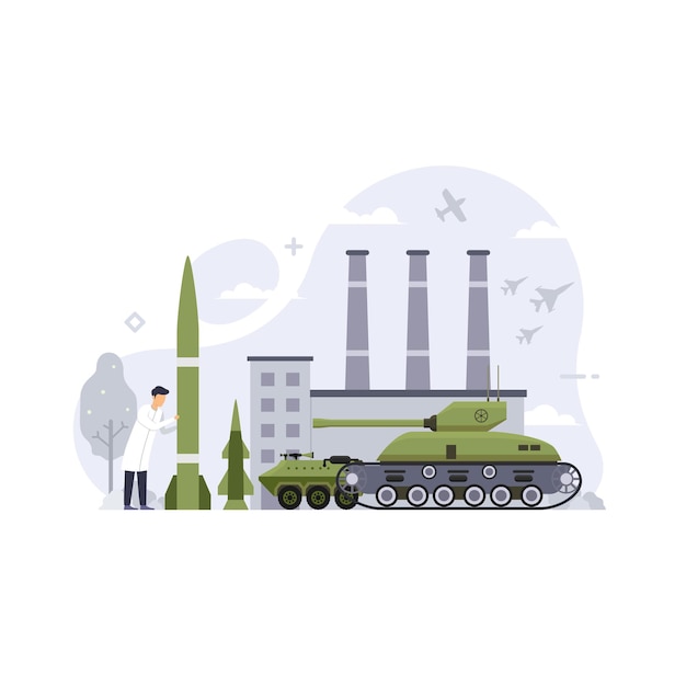 Illustrazione vettoriale del concetto di design dell'industria militare e della difesa