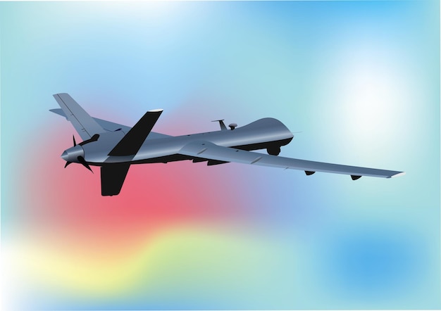 Military drone in flight 3d color vector illustration