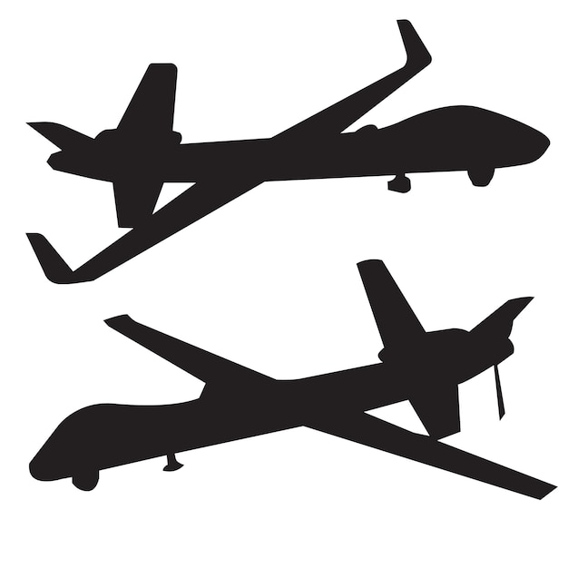 Military drone silhouette set vector design