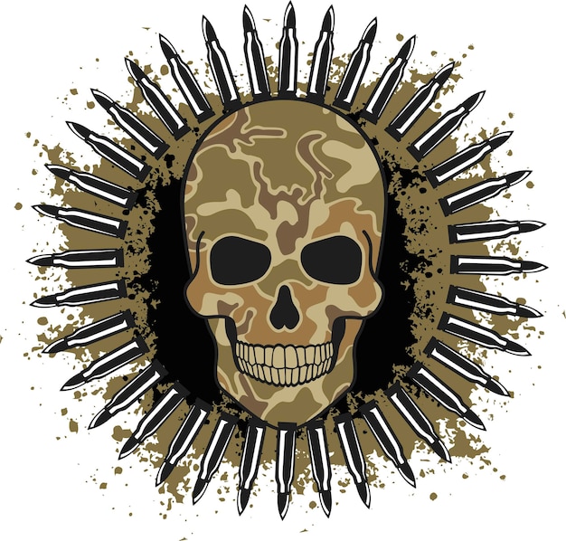 Skullgrunge 빈티지 디자인 티셔츠와 군사 상징