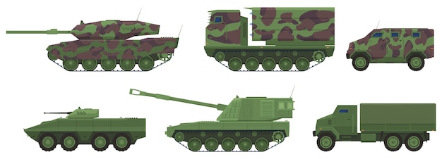 軍事機器、戦車、大砲、トラック、装甲兵員輸送車