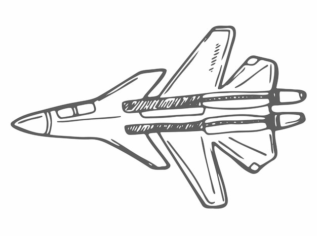 Military fighter jet doodle sketch Army plane icon in vector