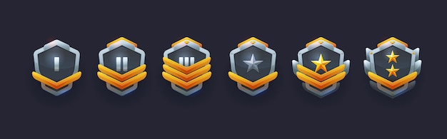 Vector military game achievement badges or rank awards