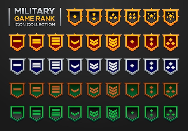 Vector military game rank icon collection