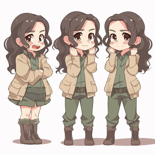 Военная девушка в униформе векторный мультфильм молодой мальчик многообразный