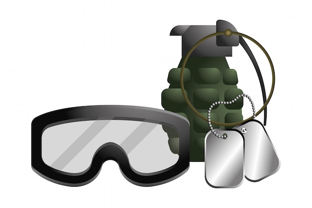 Military goggles with grenade and dog tag plate