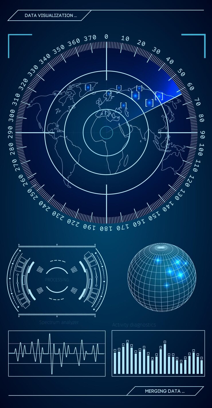 Vector military green radar. screen with target. futuristic hud interface. stock vector illustration.