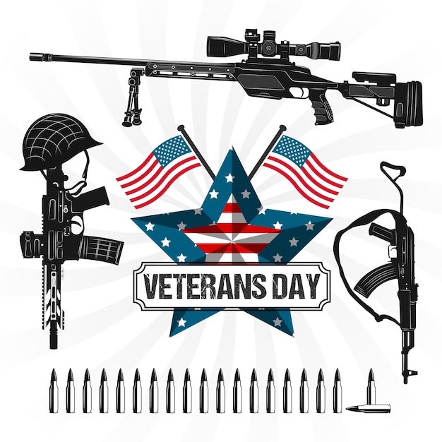 Vector military gun vector illustration with american flag stars