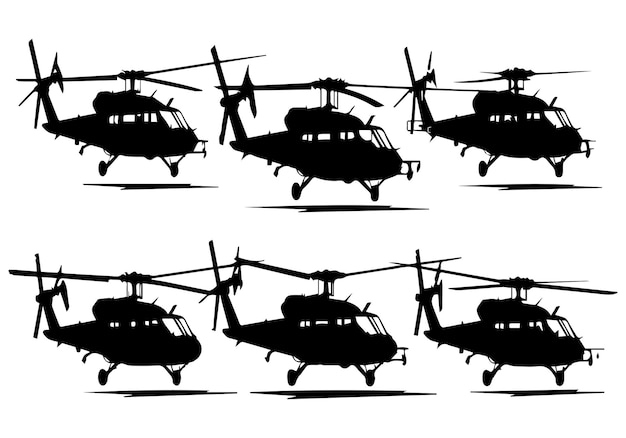 Vector military helicopter silhouette white background