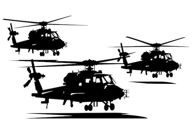 軍用ヘリコプターのシルエット 白い背景