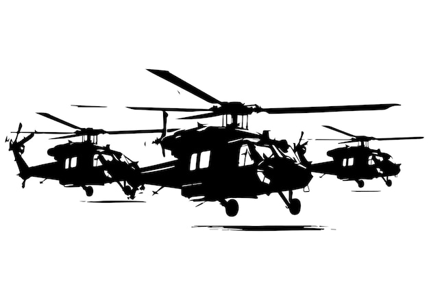 Vector military helicopter silhouette white background