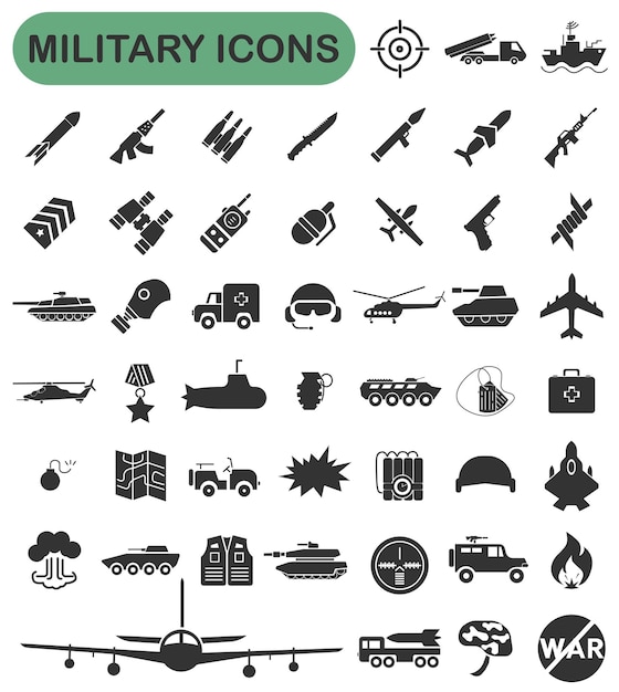 Vector military icons in vector lines military army minimal design editable stroke for any resolution