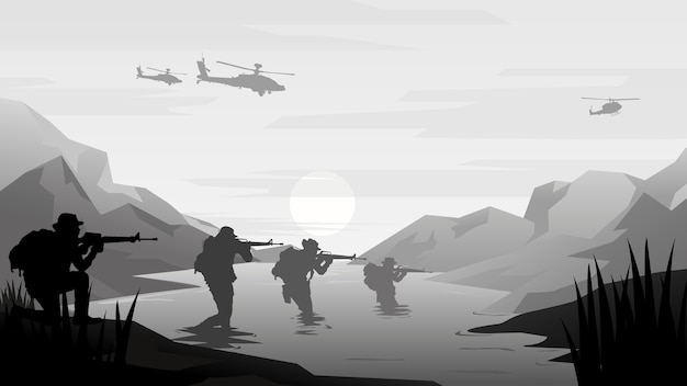 Vettore illustrazione militare, sfondo dell'esercito.