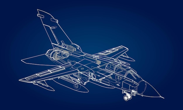 軍用ジェット戦闘機のシルエット輪郭描画線での航空機の画像