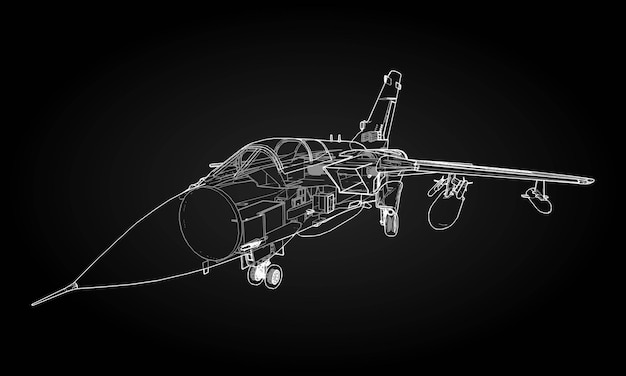 軍用ジェット戦闘機のシルエット輪郭描画線での航空機の画像