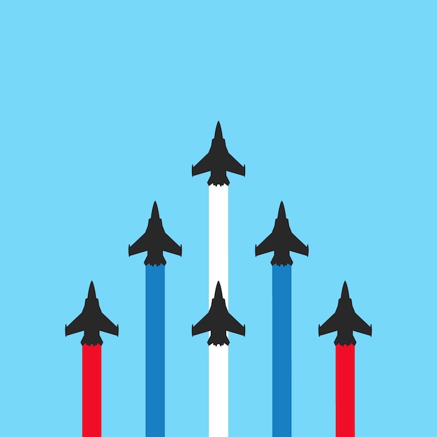 Vector military jets with colored trails