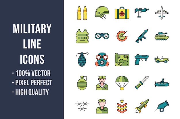 Military Line Color Icons