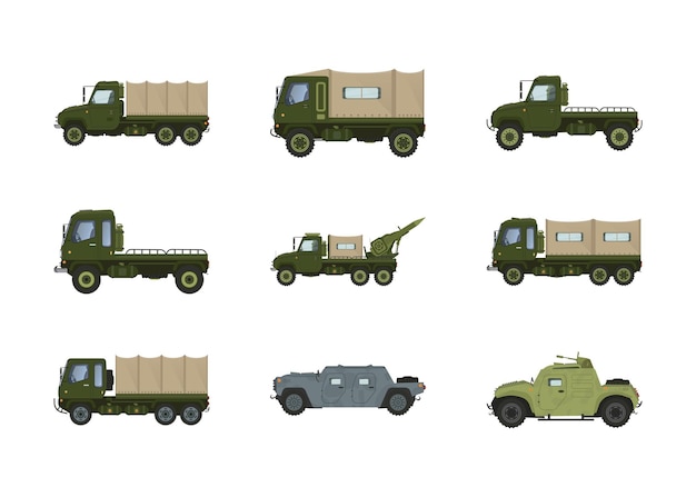 ベクトル 軍用機械と白い背景ベクトル セットに分離された装甲車両