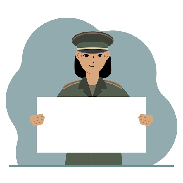Военный в форме держит в руках белый лист бумаги Концепция рекламного баннера