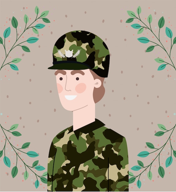 Военный с рамкой из листьев