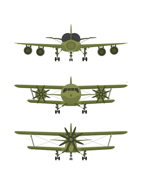 Vector military plane set army plane isolated on white background front view