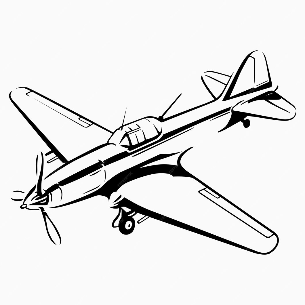 Военный самолет контурный рисунок