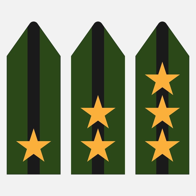 Military ranks shoulder badges army soldier chevron straps vector Military rank heraldic grade badges and soldier uniform signs with golden stars and buttons