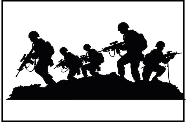 Vettore silhouette militare clipart dell'esercito vettore soldato grafica militare set di icone militari disegno dell' esercito