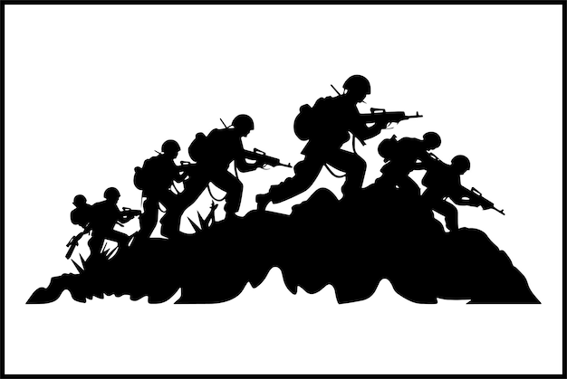 Vettore silhouette militare clipart dell'esercito vettore soldato grafica militare set di icone militari disegno dell' esercito