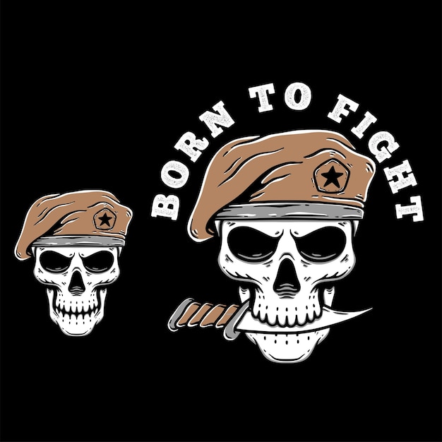 military skull army with beret vector illustration