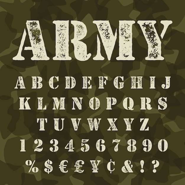 Vector military stencil alphabet set camouflage