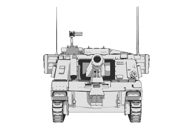 Vettore di sfondo bianco schizzo di carro armato militare