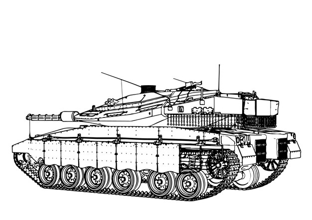 Военный танк эскиз белый фон вектор