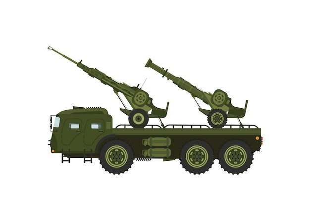 A military tractor vehicle transports a tank transportation of military equipment vector illustration