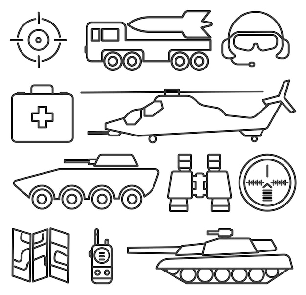 Military vector line icons military army minimal pictogram design editable stroke for any resolution