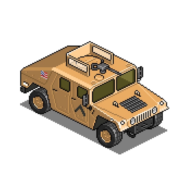 벡터 전쟁 픽셀 아트 게임 자산 일러스트레이션을위한 군사 차량