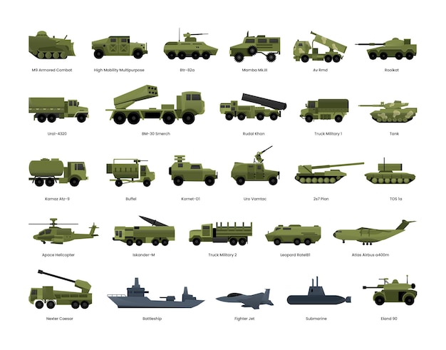 Military Vehicles Vector Illustrations Set