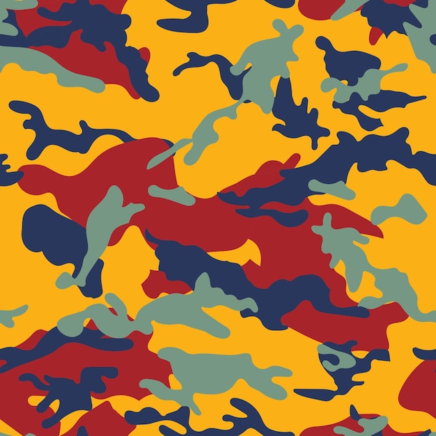 Military yellow, blue, and red trendy camouflage seamless pattern texture design