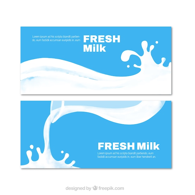 Vector milk banners with blue background